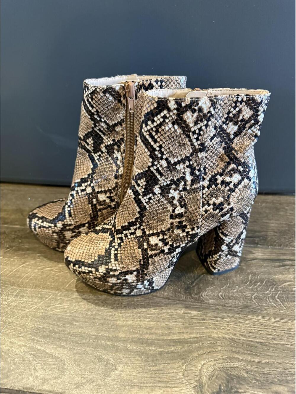 Women's Snakeskin Pattern Ankle Boots with Block Heels